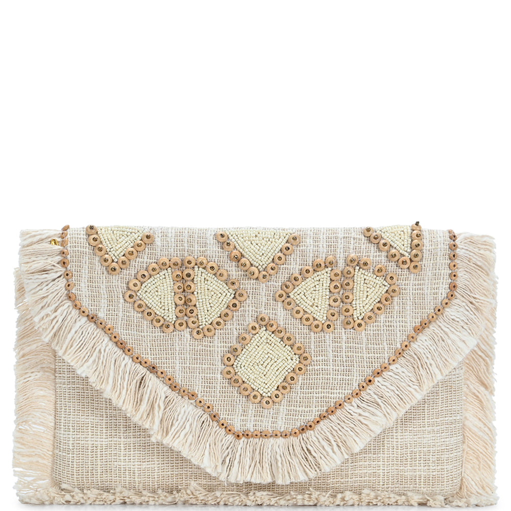 Beaded fringe clutch bag
