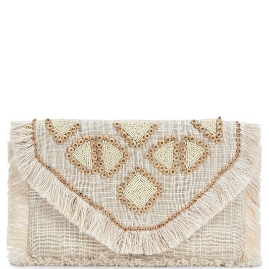 Beaded fringe clutch bag