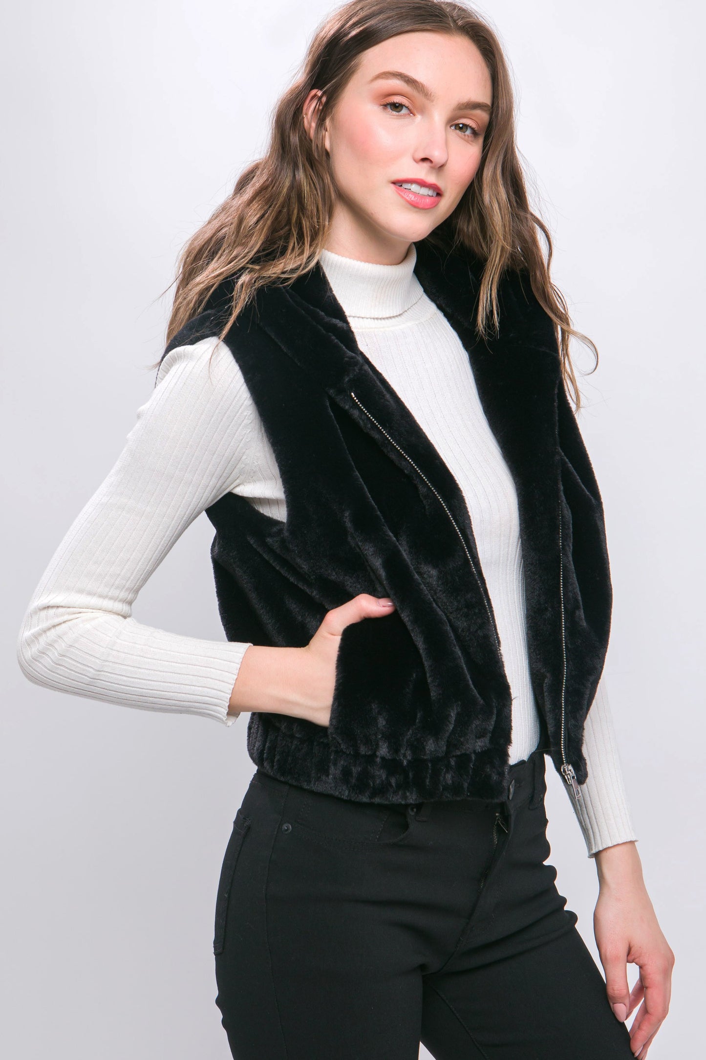 Black fuzzy vest