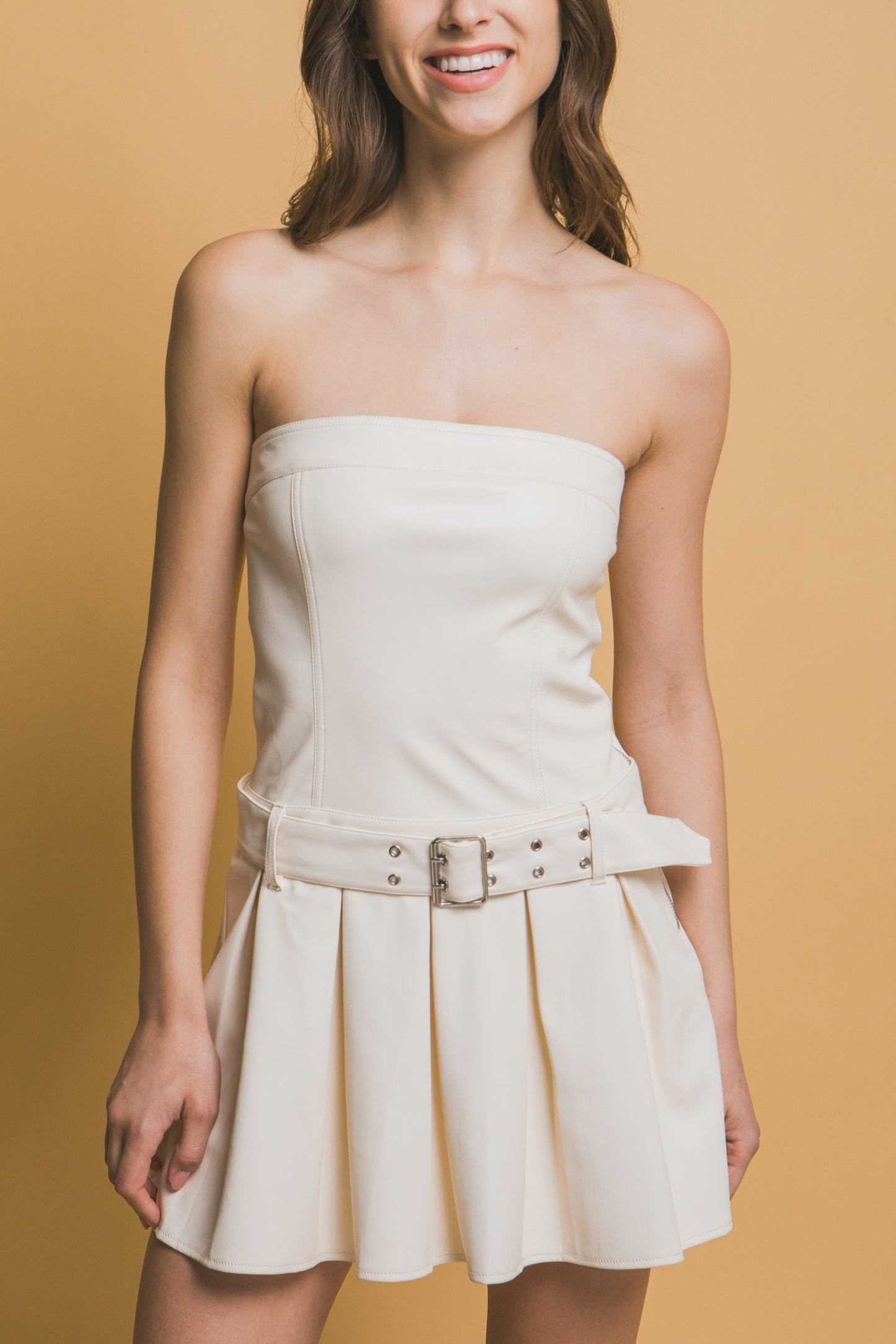 Pleated Belted Strapless
