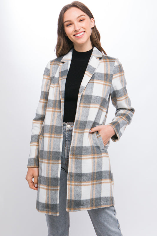 collared plaid full coat