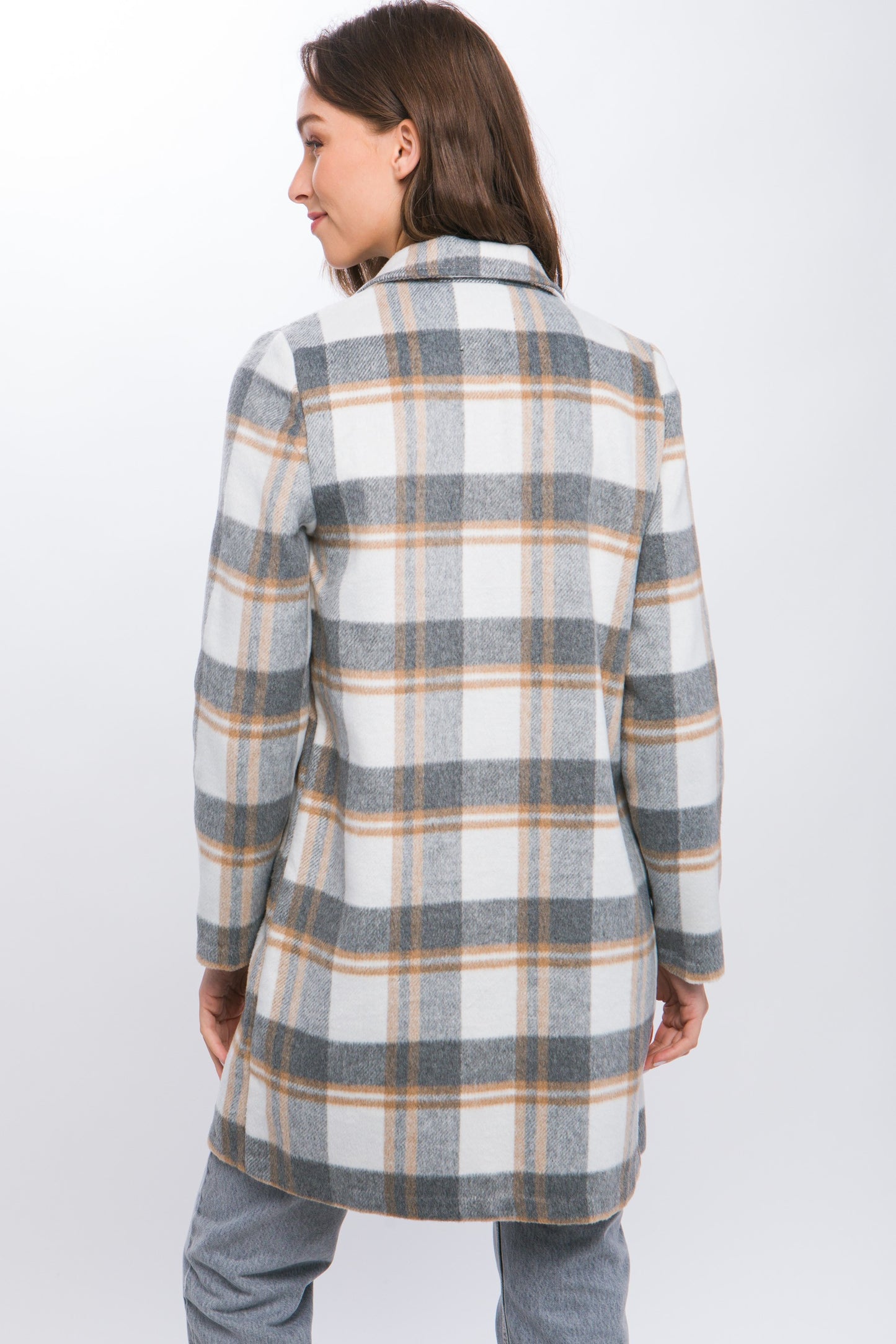 collared plaid full coat