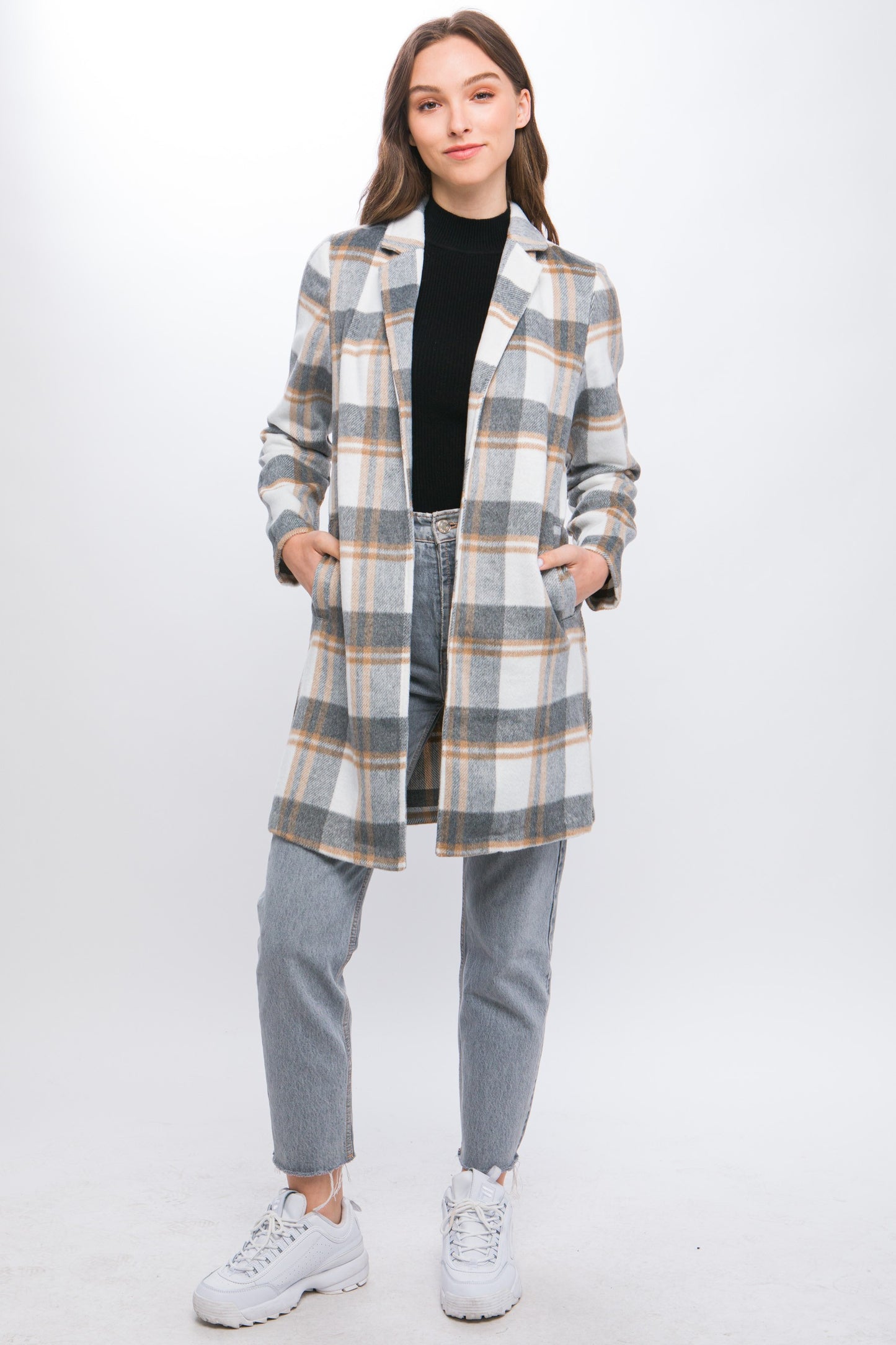 collared plaid full coat