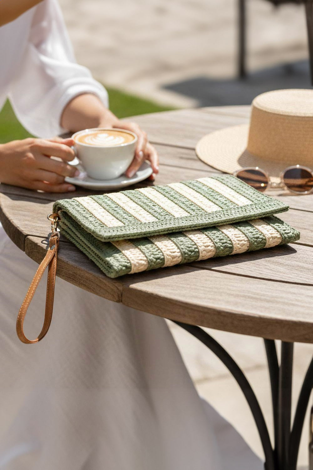 Striped wristlet crossover bag