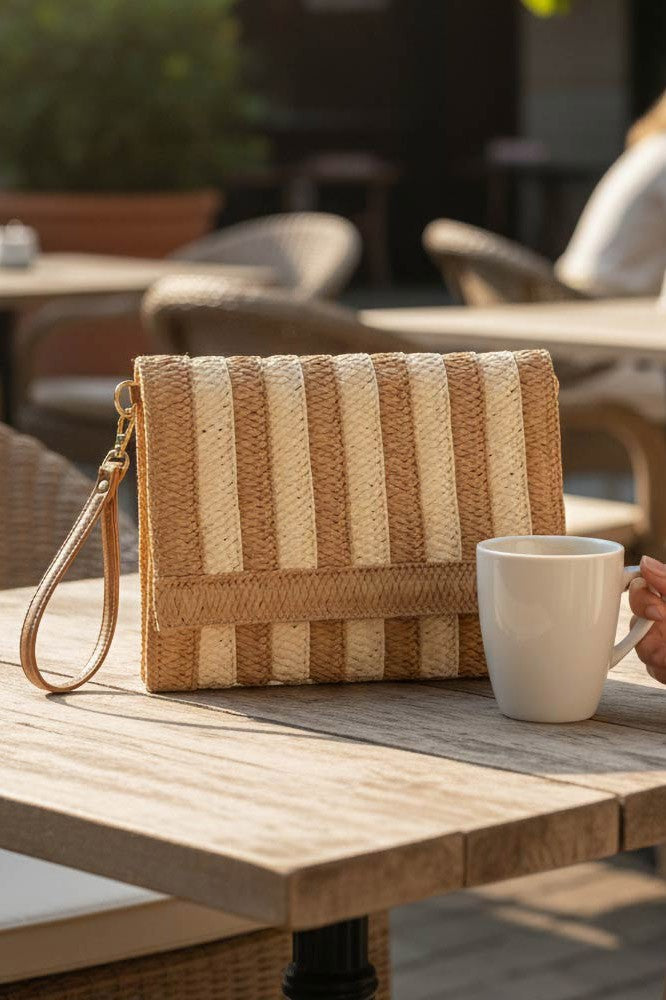 Striped wristlet crossover bag